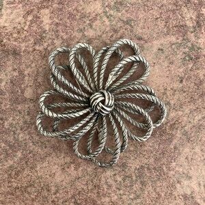 Vintage Monet? Silvertone Rope Flower Brooch